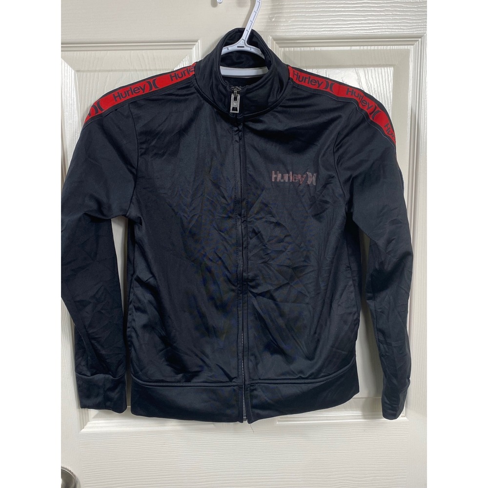 Hurley Track‎ Jacket Full Zip Athletic Black Red Stripe Size 8